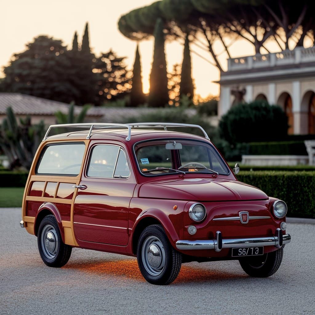 Red 1963 Fiat Woodie Wagon in Sicily