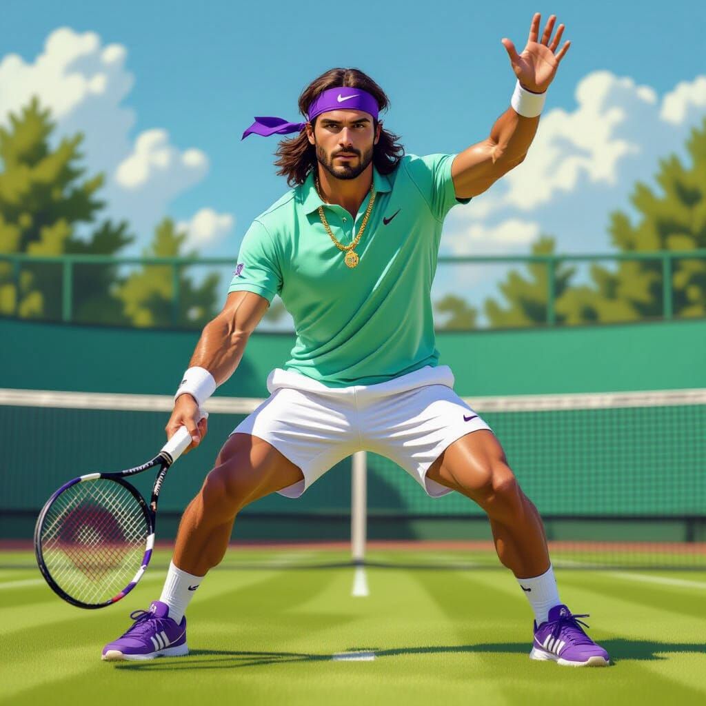 Tennis Player Serves with Hyperrealistic Details
