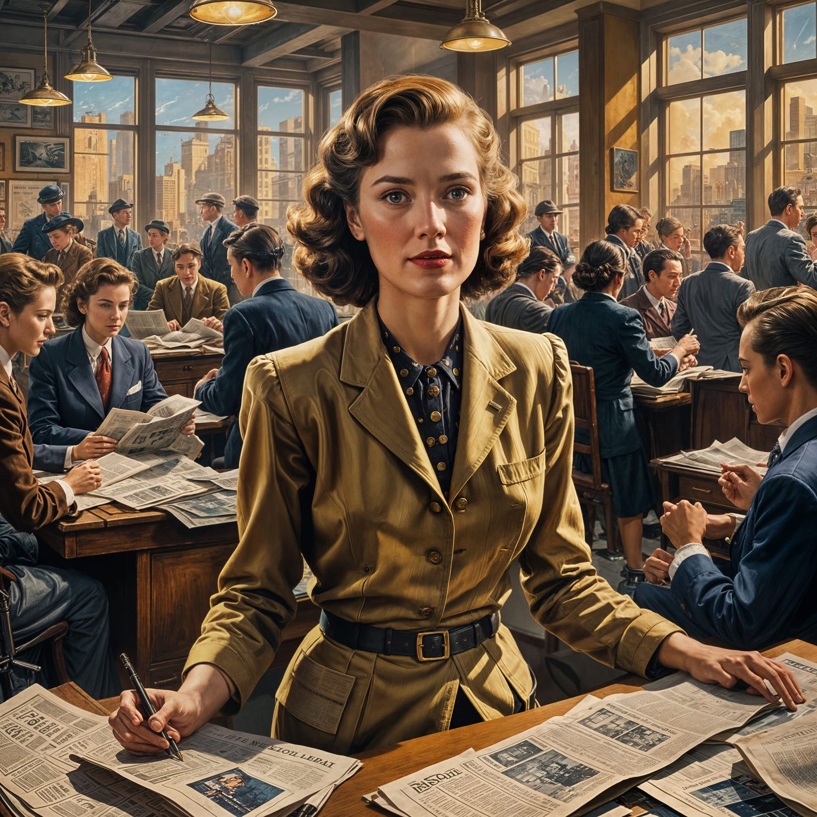1940s Reporter in Photorealistic Matte Painting Style