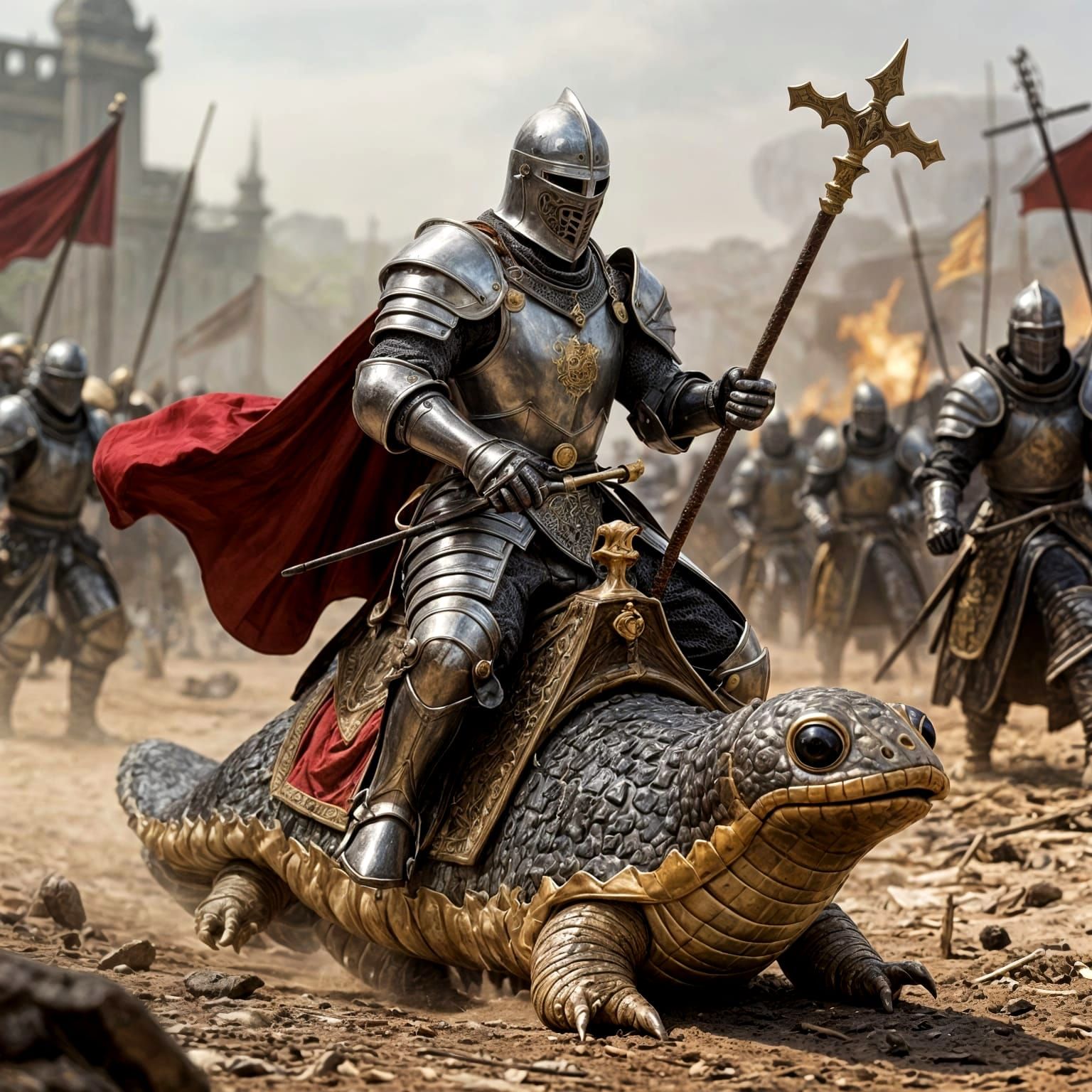 Knight in Ornate Armor Rides Giant Slug to Battle