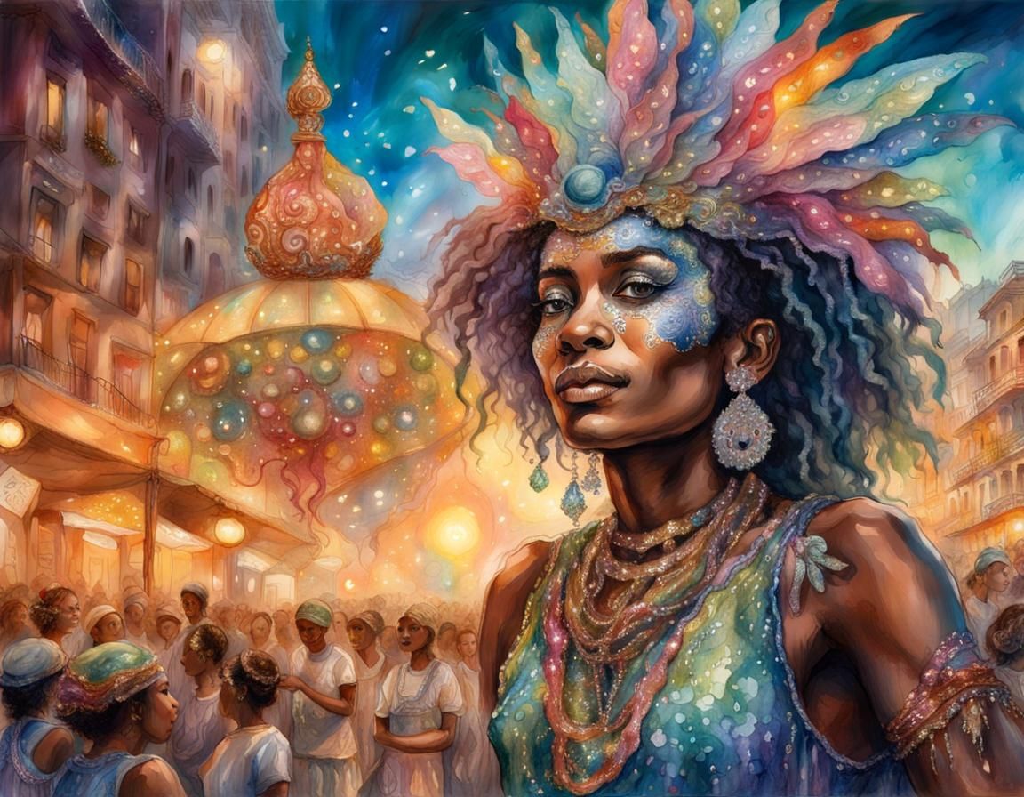 Sequined Woman at Rio Carnival: Watercolor Fantasy