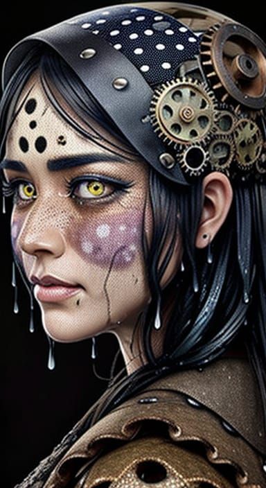 Steampunk Machine in Whimsical Rainstorm Pointillism