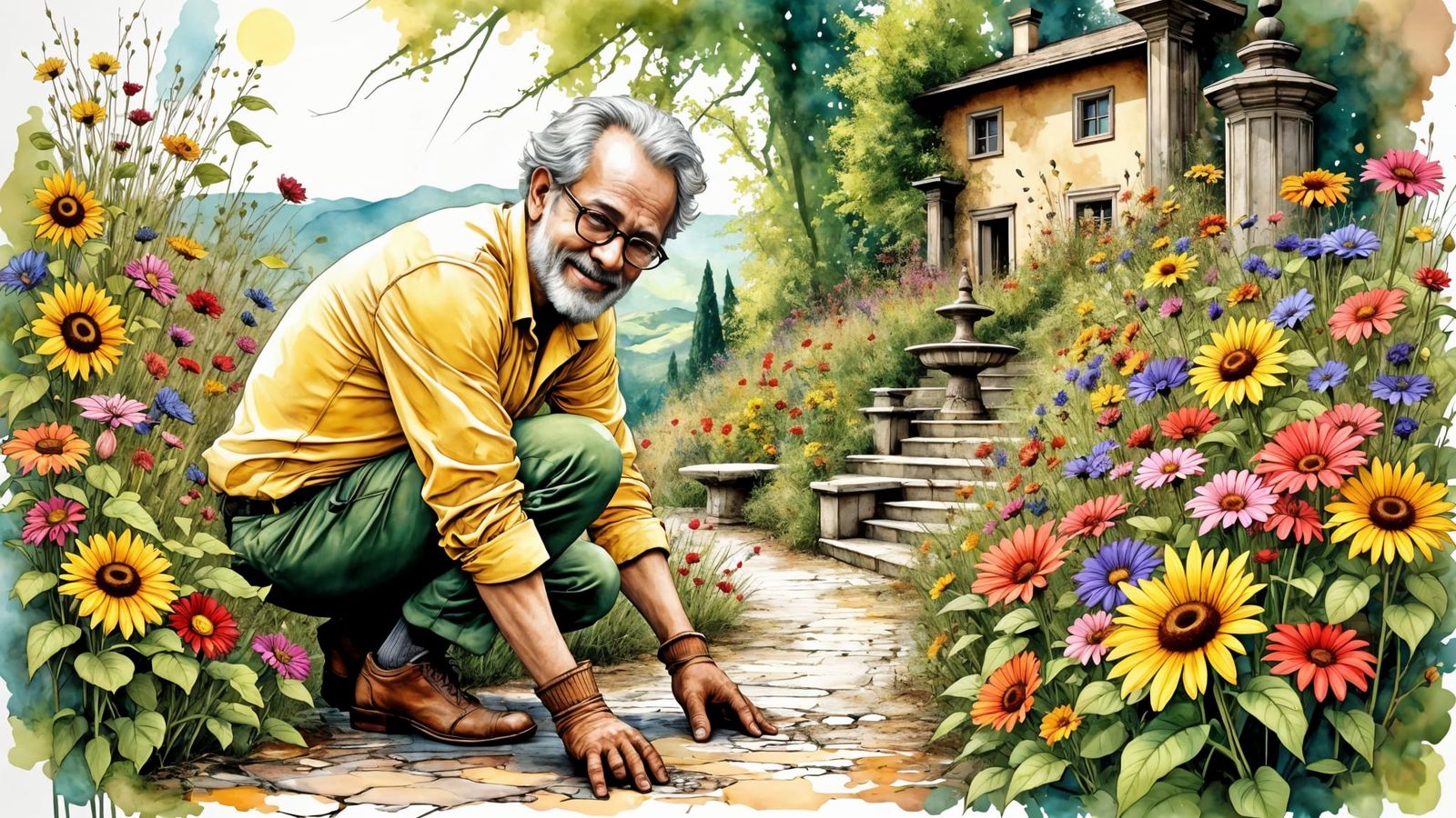 Vibrant Italian Summer Garden in Impressionist Style