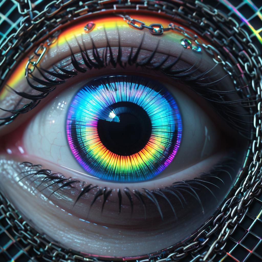 Mesmerizing Macro Eye with Checkered Pattern and Fairy