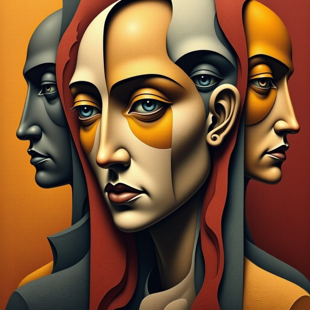 Cubist Portrait in Earthy Tones