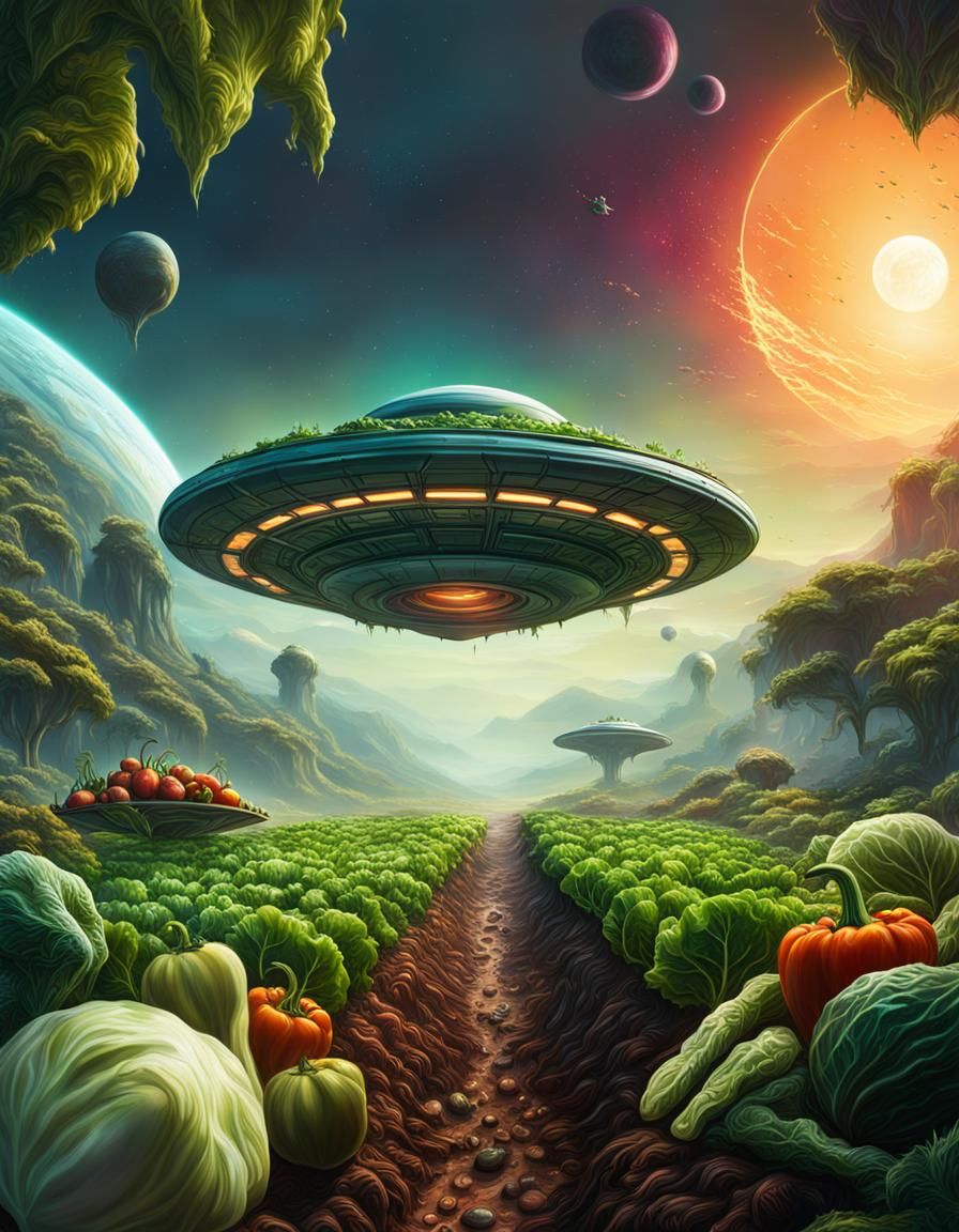 UFO Landing on Lush Planet in Hyperrealistic Style