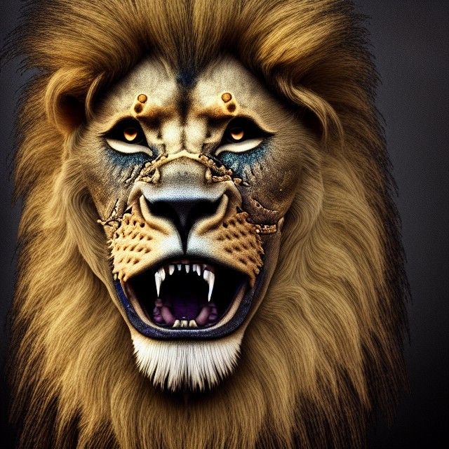 Undead Lion in Hyperrealistic Horror Style