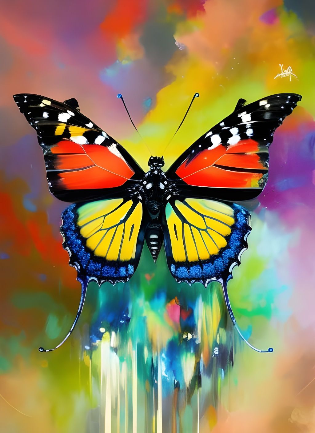 Butterfly with Oil Splash: Hyperdetailed Gouache Illustratio...