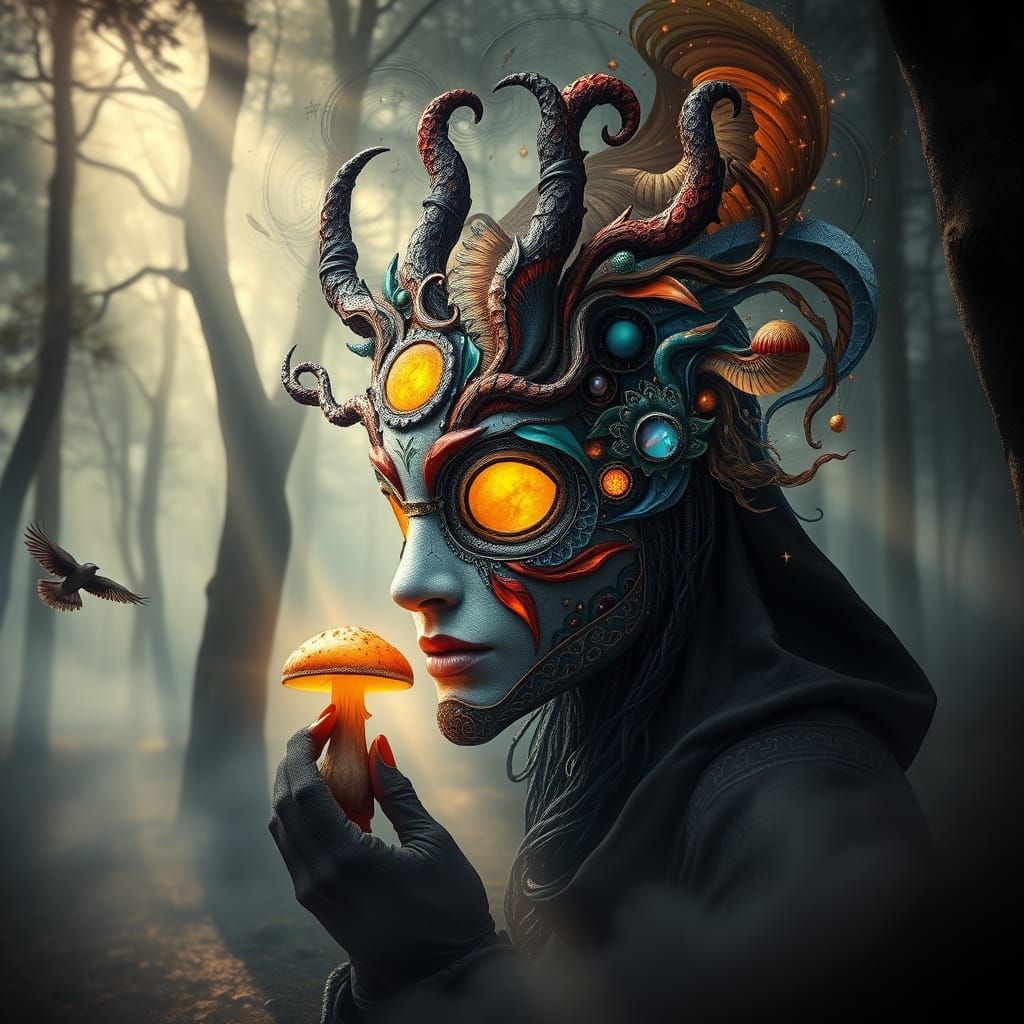 Ethereal Cosmic Mask in Bio-Artistic Bloom