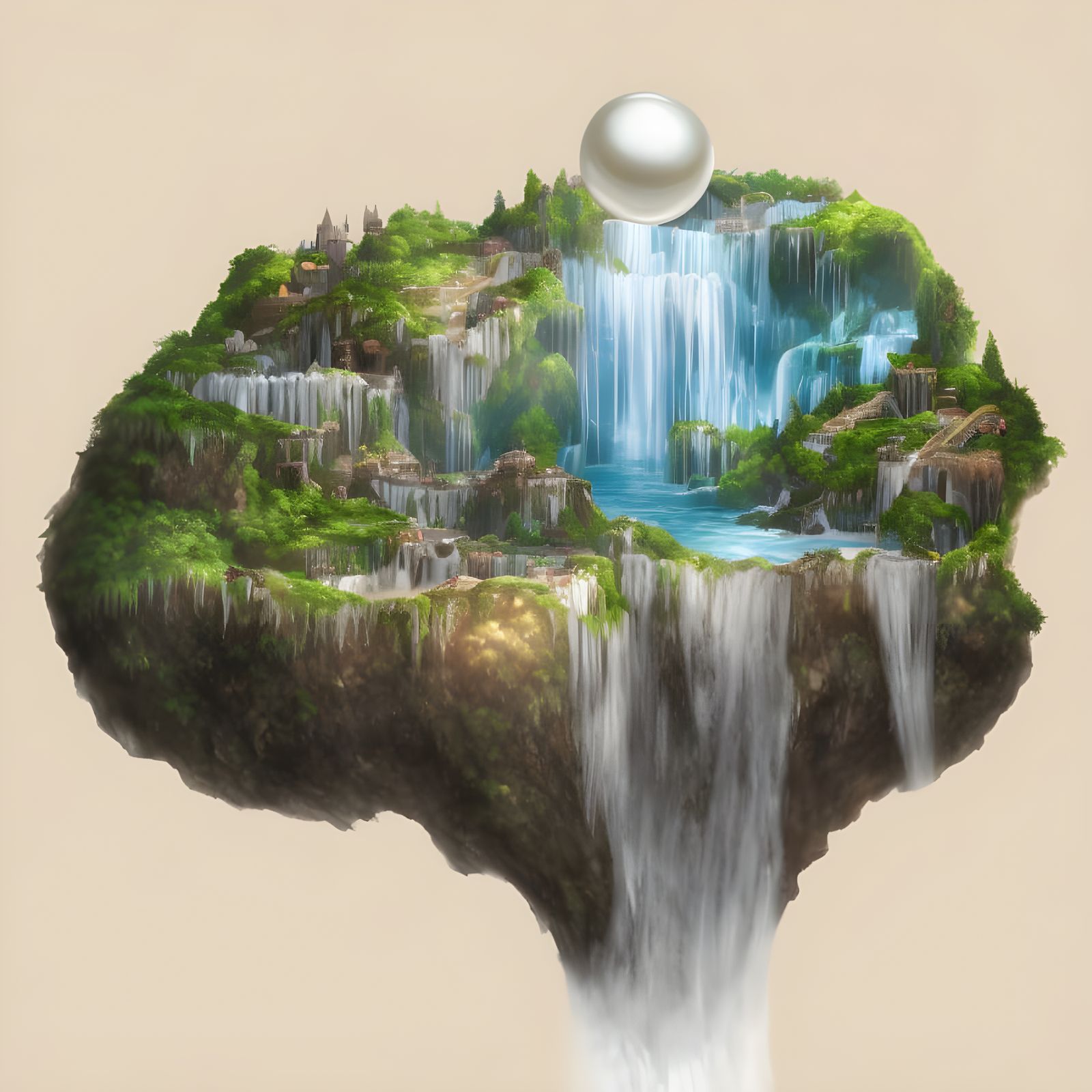 Epic Waterfalls Flowing from Pearl Inside Oyster