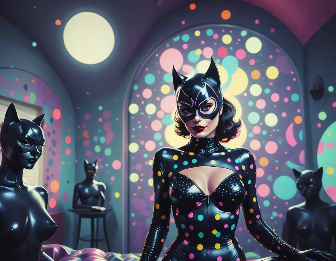 Surreal Catwoman Portrait in Polka Dot Style
