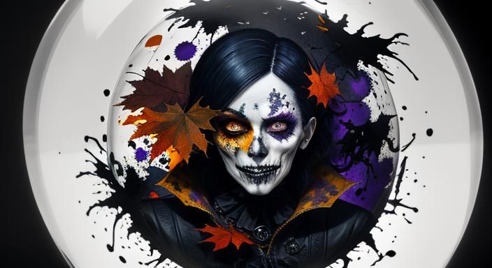 Halloween Ghoul in Glass Sphere, Ink Splatter Art