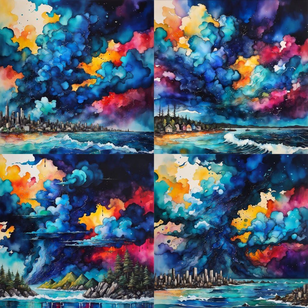 Vibrant Stormy Bay in a Cinematic Art Style