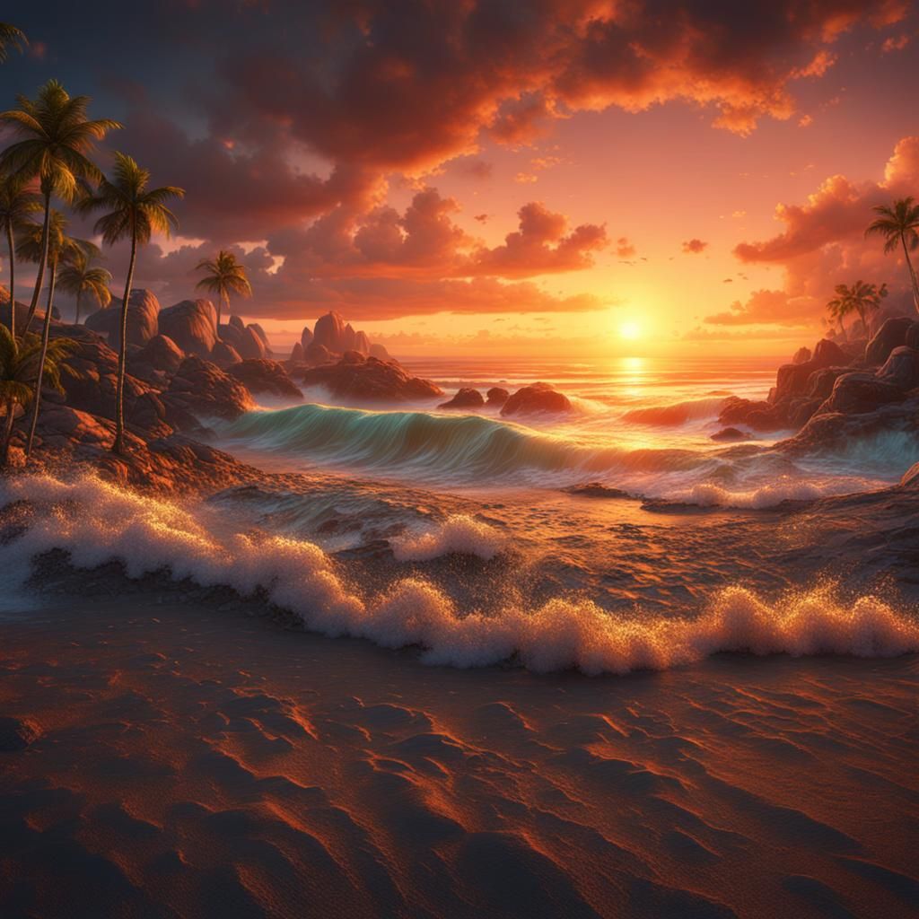 Colorful Sunset Beach Matte Painting in 8K
