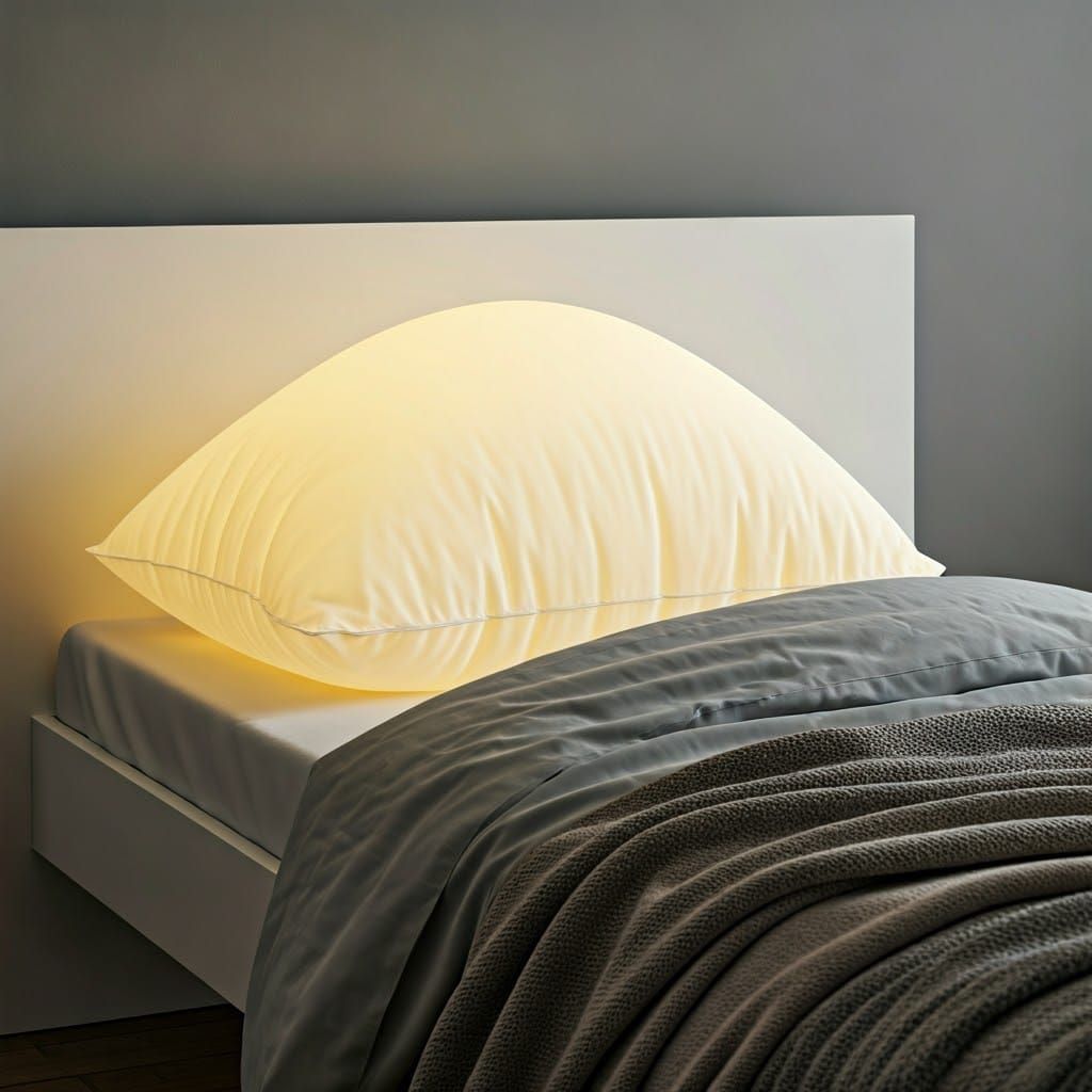 Glowing Pillow Light Fixture in Minimalist Bedroom