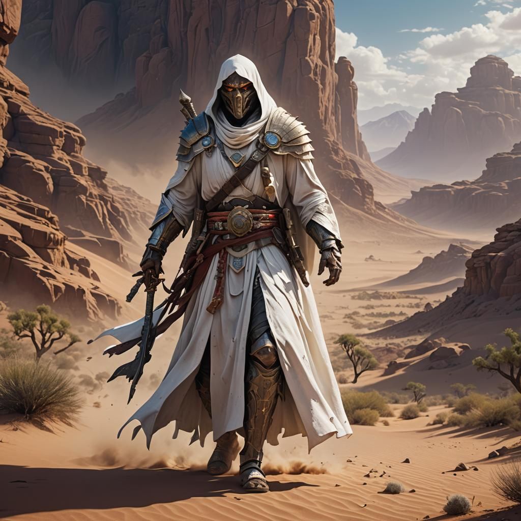 Desert Warrior in White Robes: Fantasy Concept Art