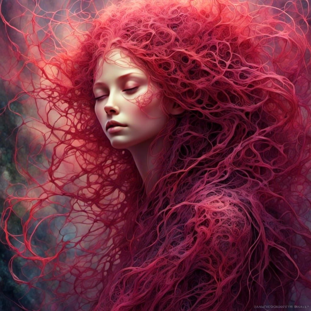 Botanical Nymph with Flowing Roots: Detailed Macro Photograp...