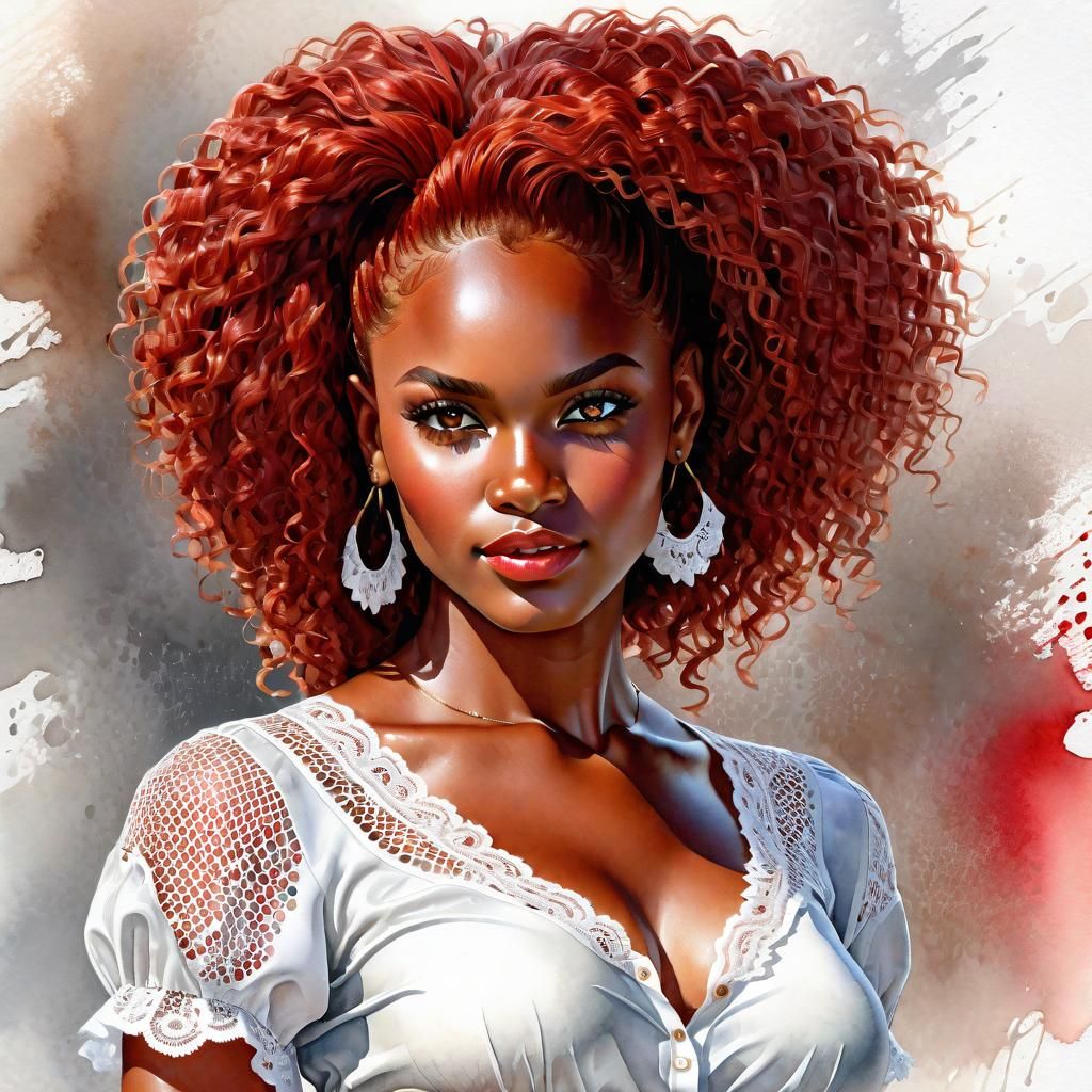 Beautiful African Woman Portrait in Watercolor Style