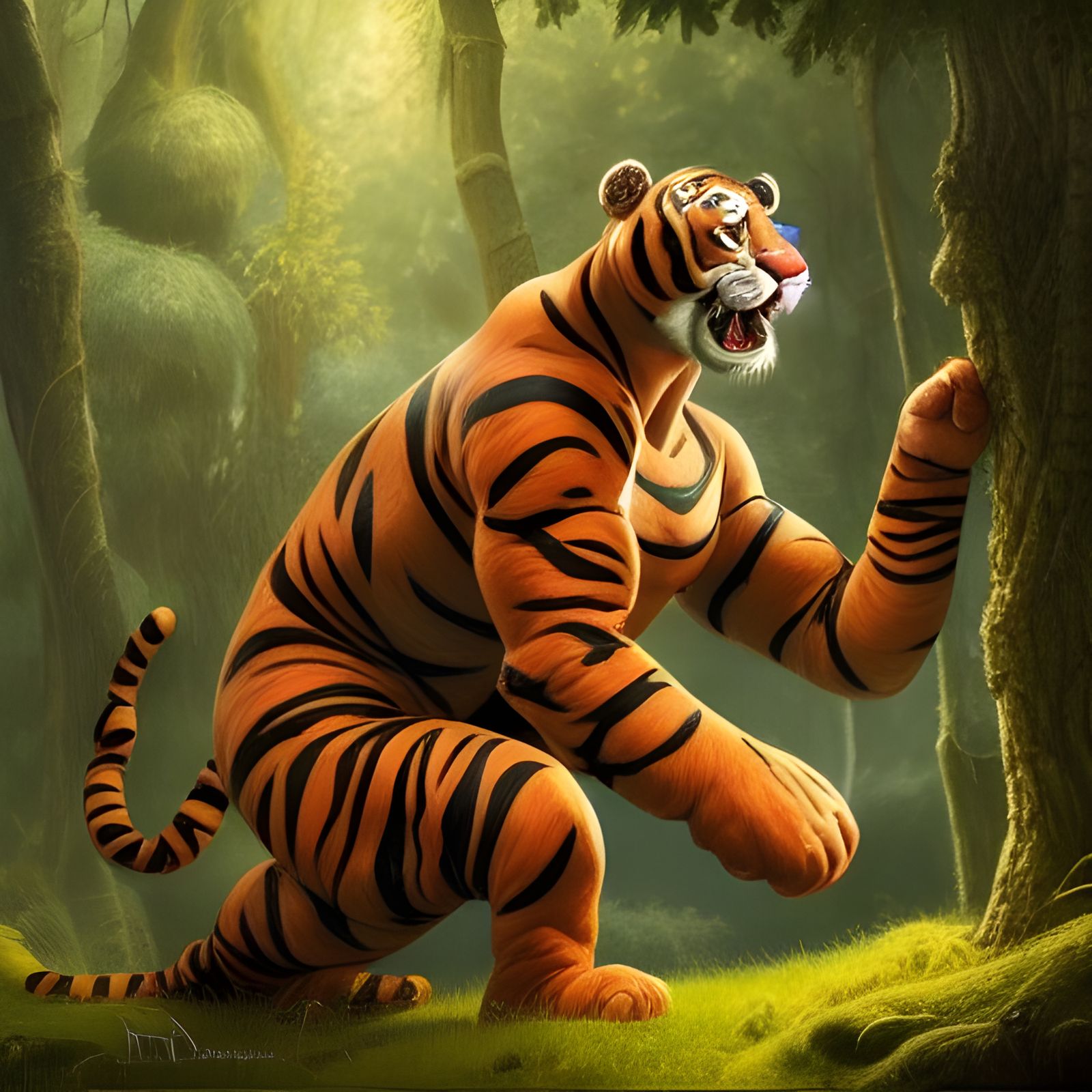 Muscular Tigger Does Pushups: Digital Art