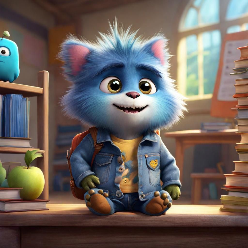 Cute Chibi Furry Monster Waiting at School