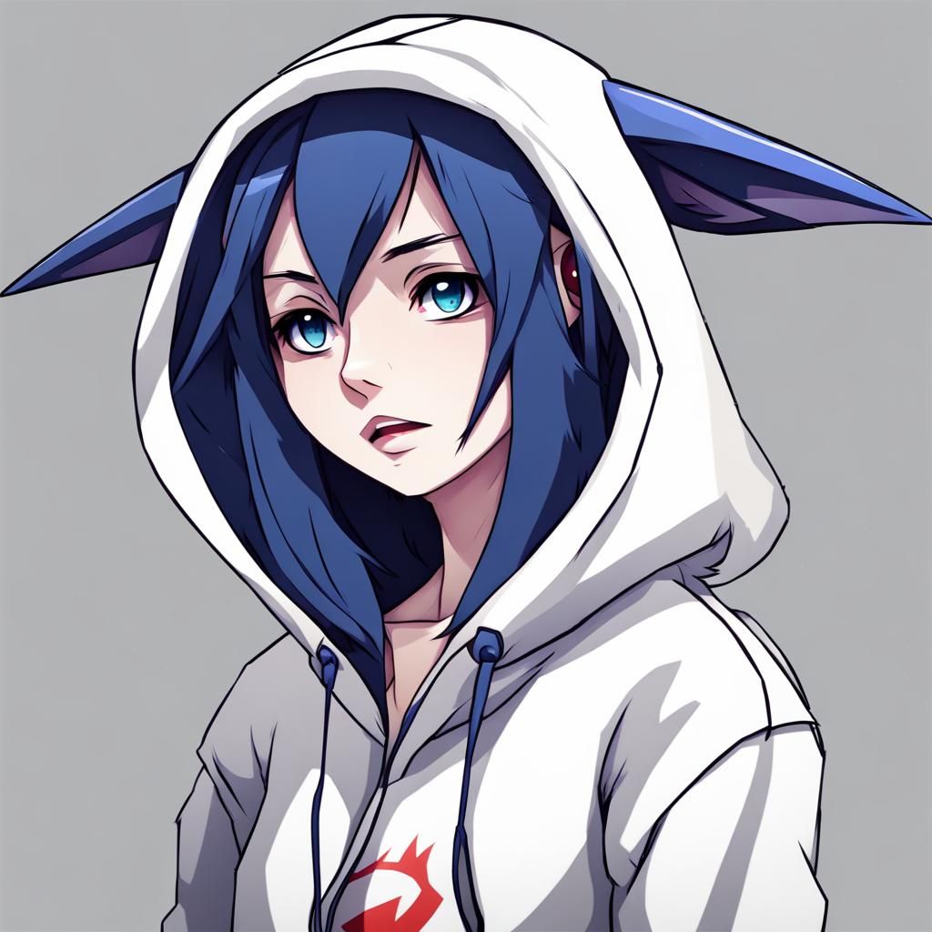Anime Girl Wearing Absol Hoodie Illustration