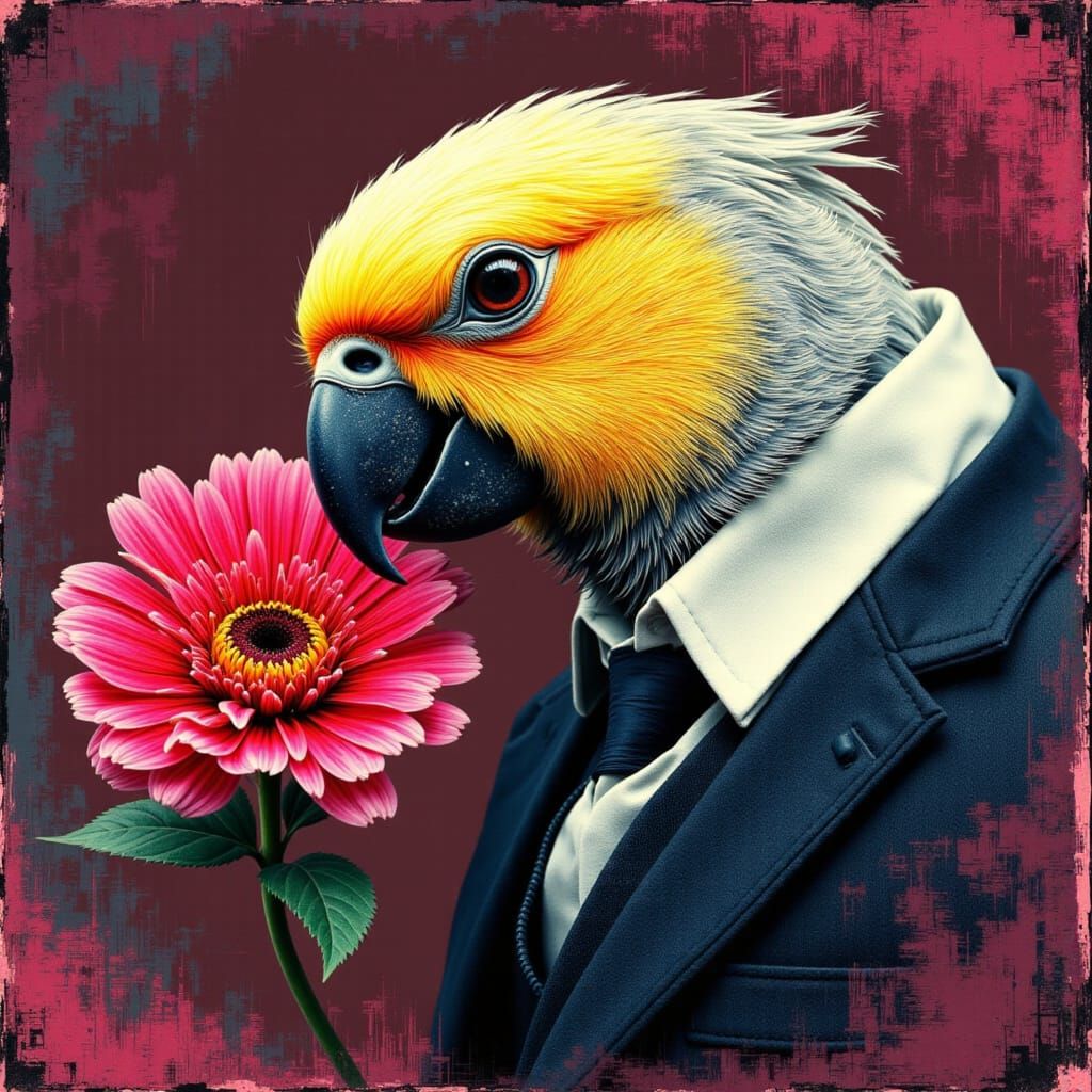 Debonair Parakeet in Haute Couture Fashion Suit