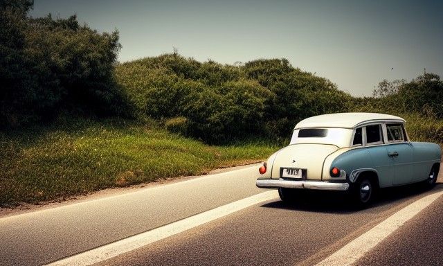 Vintage Car on Coastal Road, Bokeh Photography