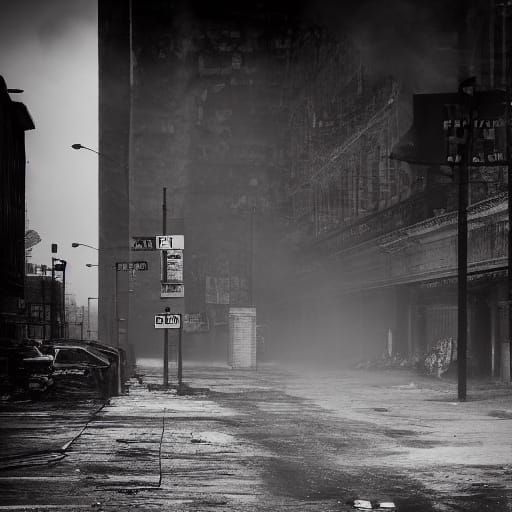 Dystopian Urban Ruin with Giant Dogs and Rats