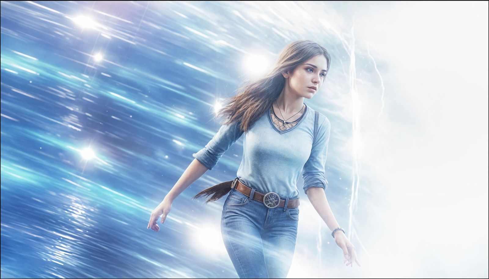 Woman Crossing Portal Between Fantasy Realms