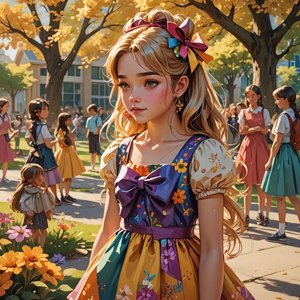 Colorful Fantasy Art: Shy Girl Meets Friends