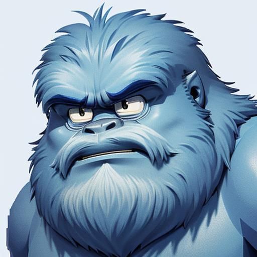 Grumpy Blue Sasquatch Pixel Art Close-Up
