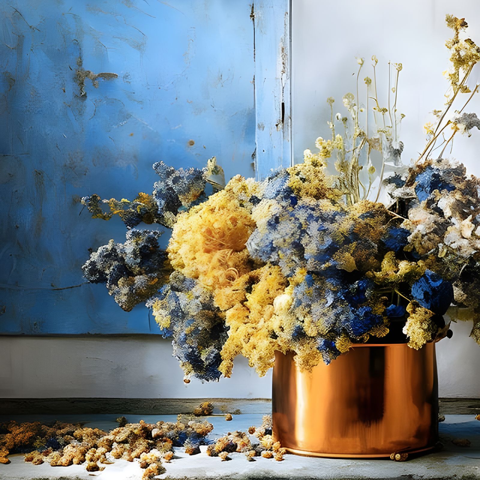 Still Life: Flowers on Butcher Table, Hyperrealist Painting