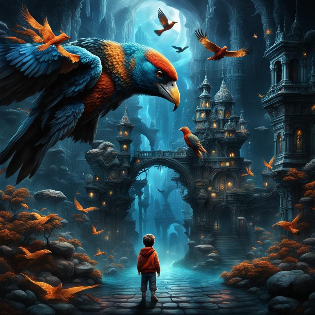 Fantasy Bird-Child in Dream Atmosphere, Digital Art
