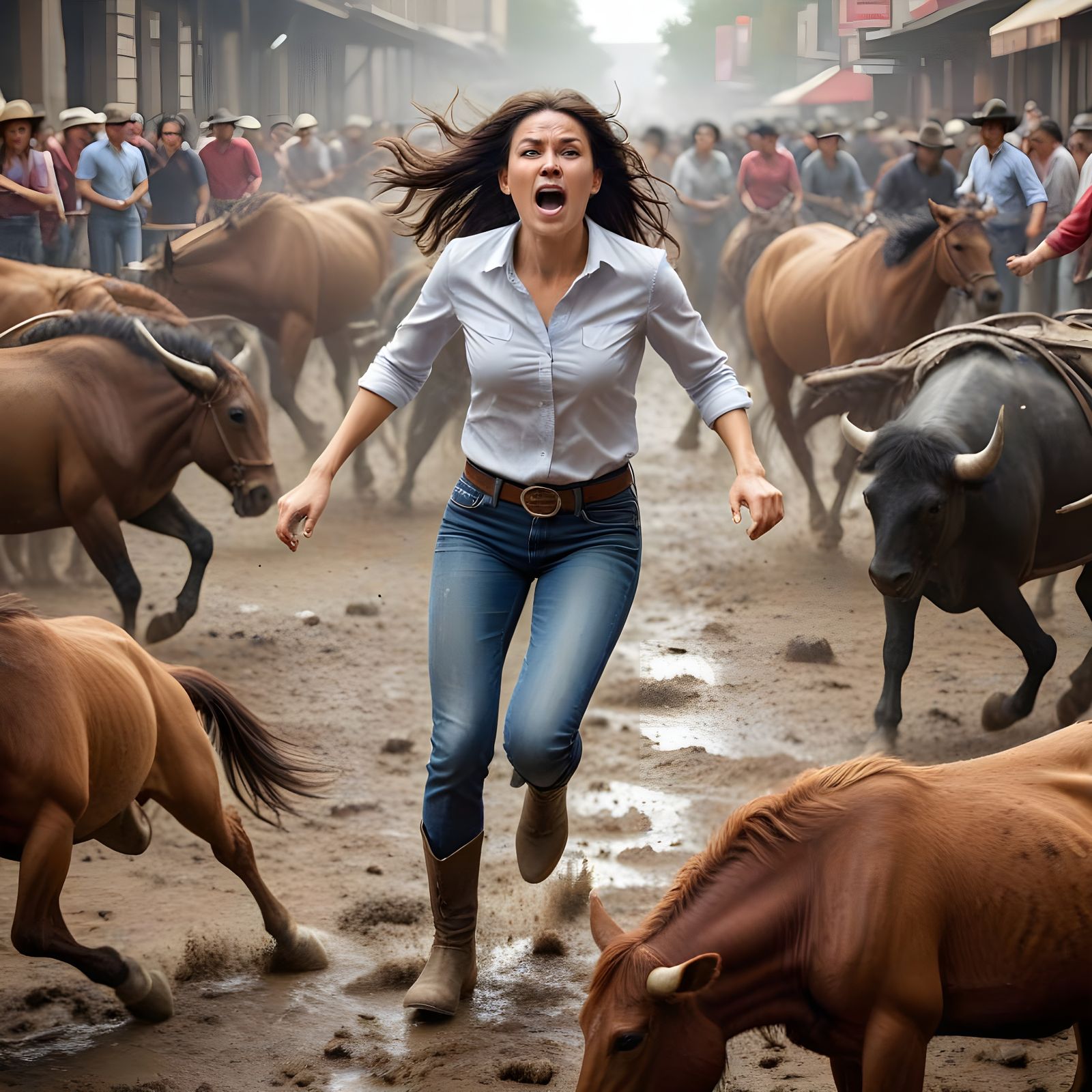 Woman Amidst Debacle and Stampede
