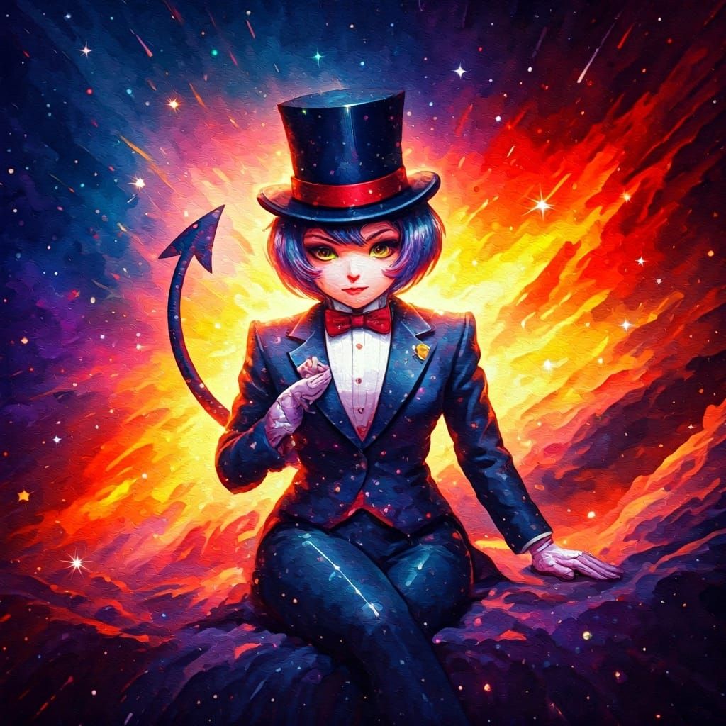 Watercolor Painting: Sparkling Businesswoman in Nebula