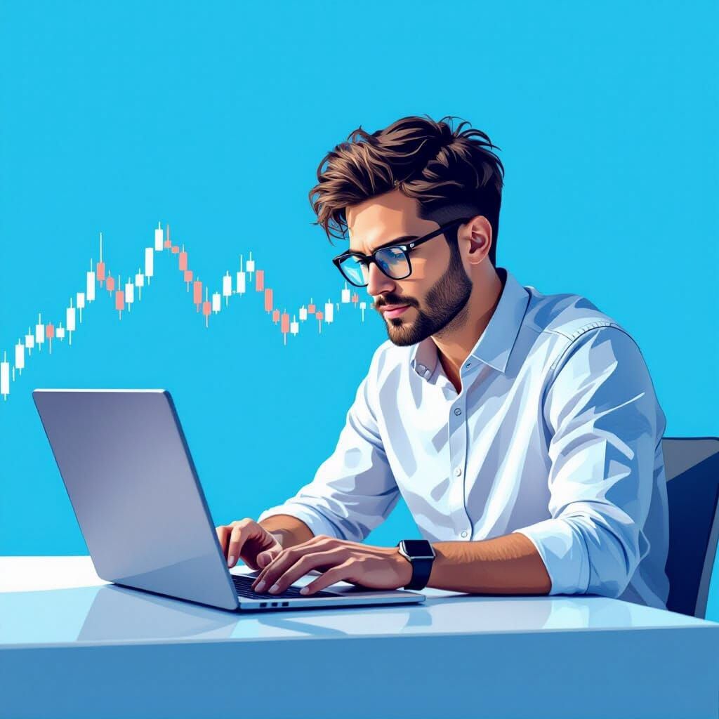 Stock Trader Analyzing Chart in Flat Illustration Style