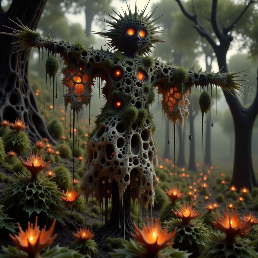 Enchanted Forest Scarecrow with Glowing Eyes