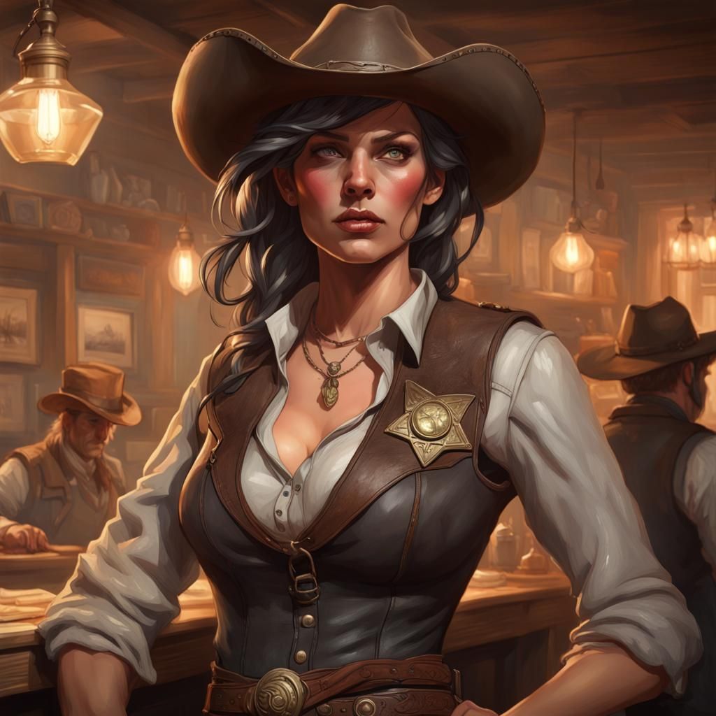 Sheriff Cowgirl Portrait in Wild West Tavern