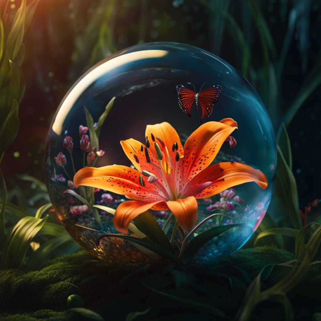 Tiger Lily in Crystal Ball: Detailed Digital Art