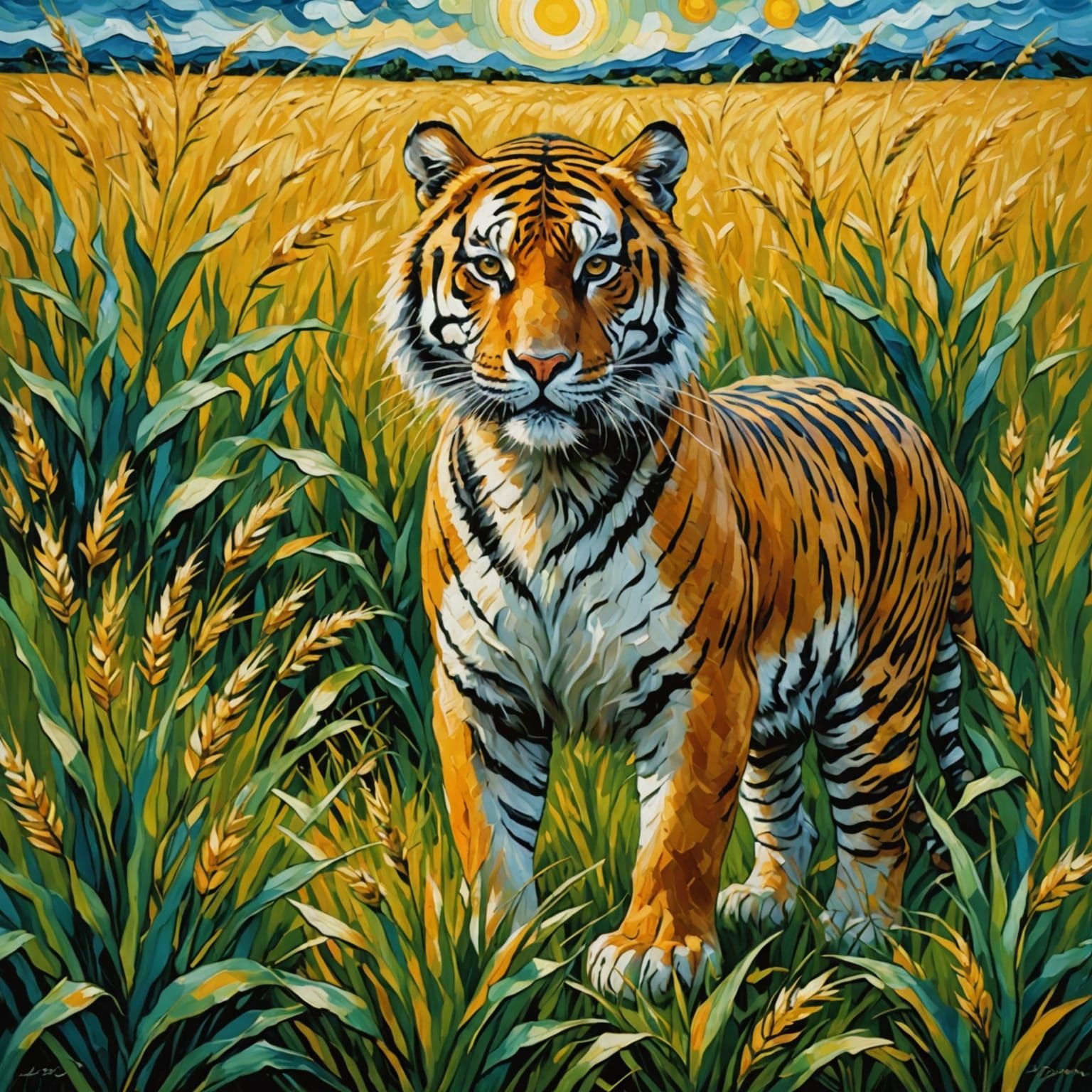 Tiger in Vibrant Sunlight Oil Painting