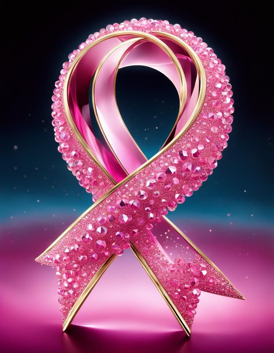 Realistic Pink Crystal Ribbon Cancer Symbol