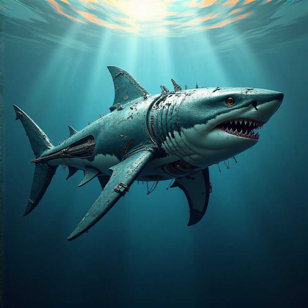 Neo-Futuristic Shark of Metallic Scales
