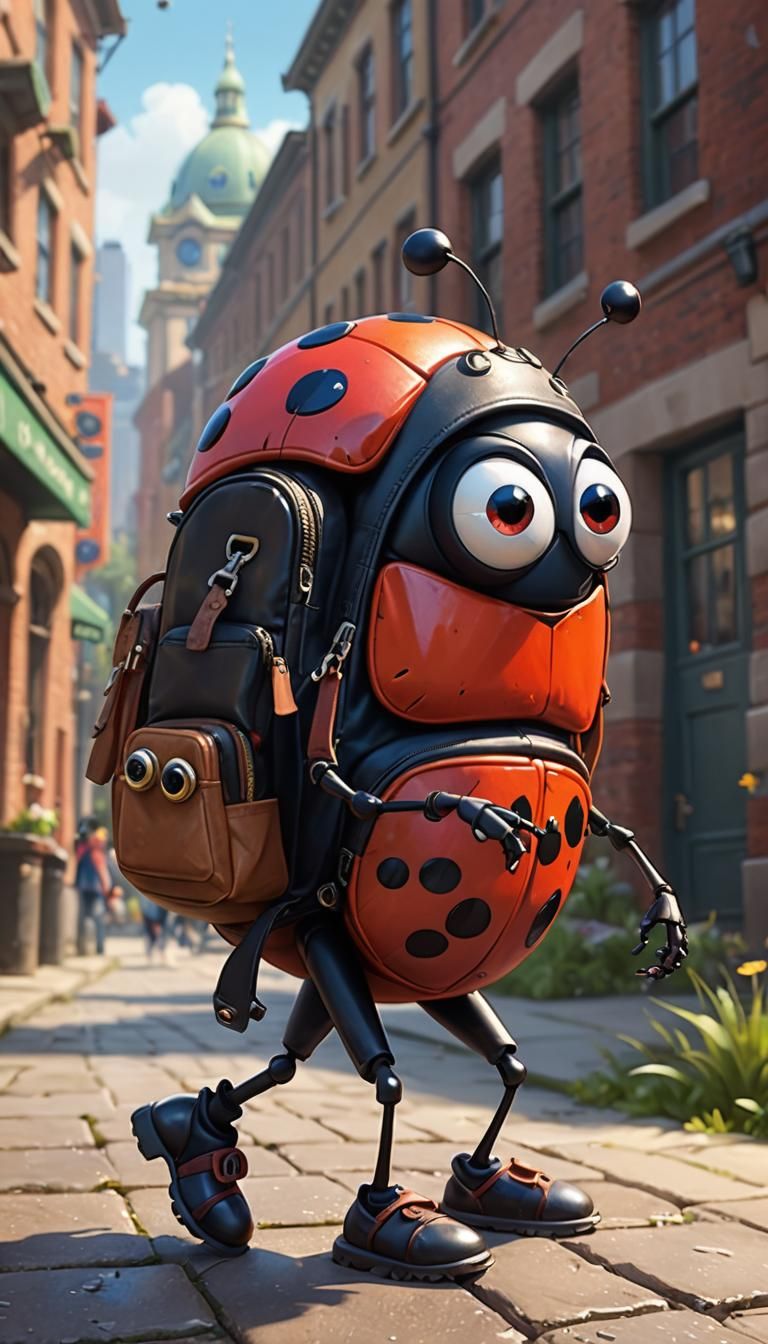 Ladybug Walking Like Human in Pixar Art Style