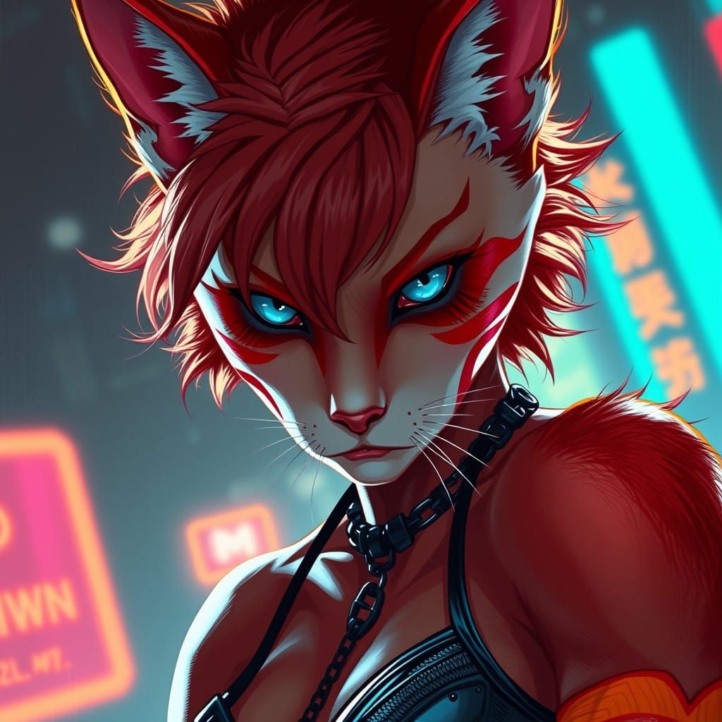 Cyberpunk Catgirl Reveals Alluring Neon Glow