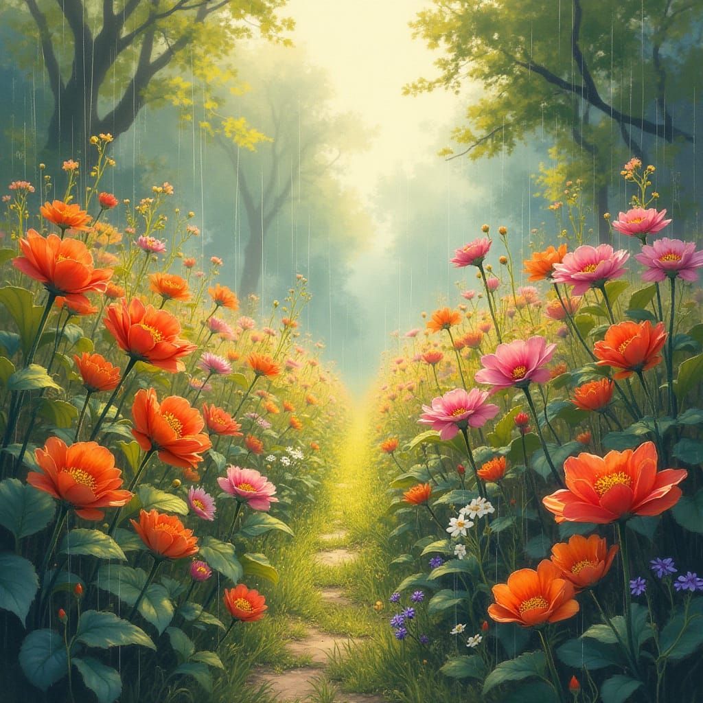 Vibrant Blooms in a Lush Impressionist Garden