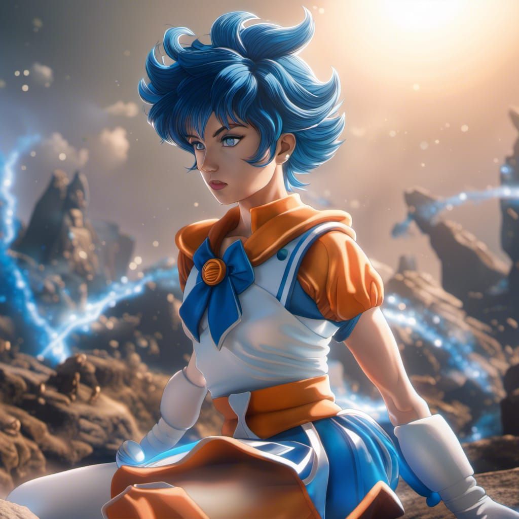 Sailor Mercury as Super Saiyan in Goku Outfit