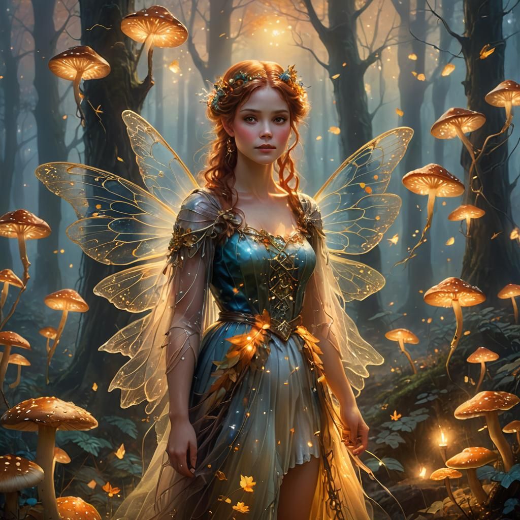 Autumn Fae in Misty Forest: Kinkade-Style Oil Painting