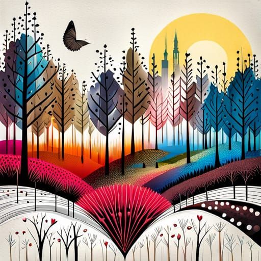 Lush Garden in Forest: Mixed Media Digital Art