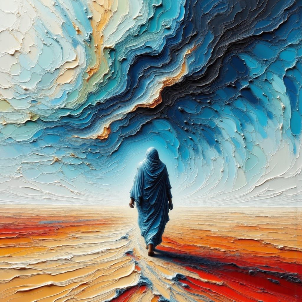 A voyageur in a surreal environment