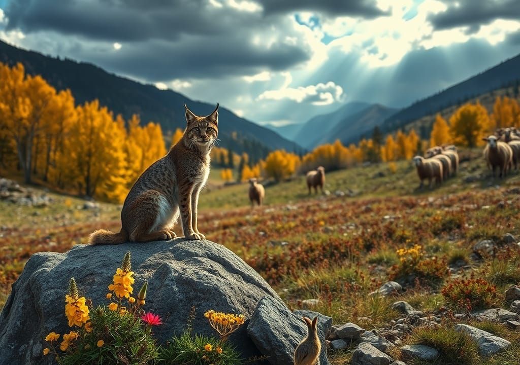 Bobcat in Autumn Valley Sunlight
